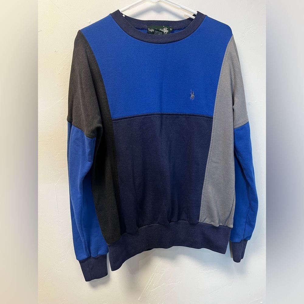 Vintage 90s Knights of Round Table Blue Black Color block Crew Sweatshirt Large